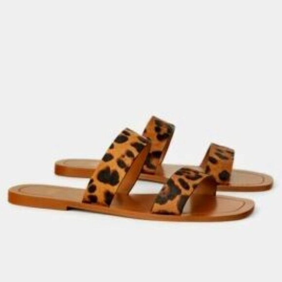 Zara Vegan Leather Flat Sandals Animal Leopard Print Straps - Picture 1 of 8